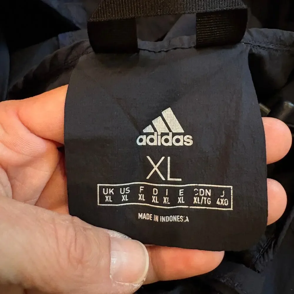 Adidas Windbreaker Mens XL Blue Hooded Pullover Packable Lightweight Streetwear